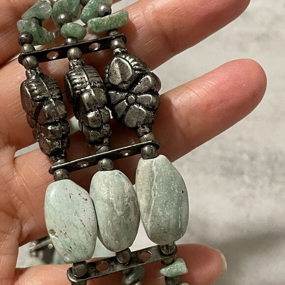 Handmade Genuine Agate Stone Three Row Silver Tone Choker Boho Necklace 14"-16" - Picture 6 of 9